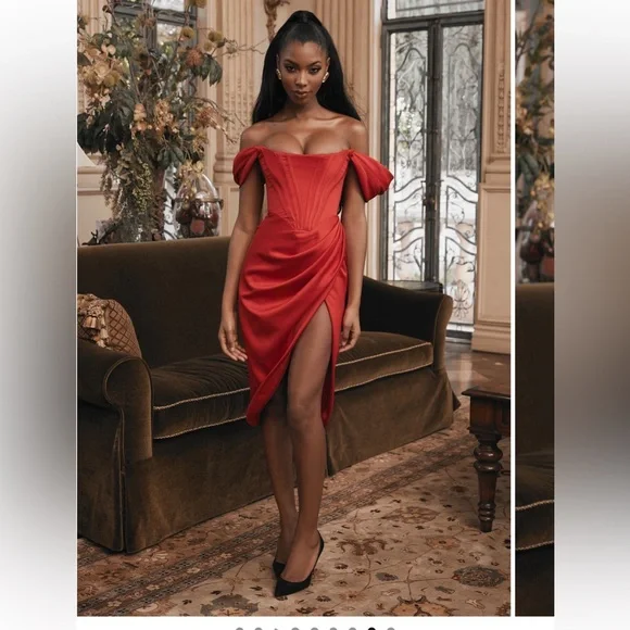 House of CB Elegant Red Off-Shoulder Dress